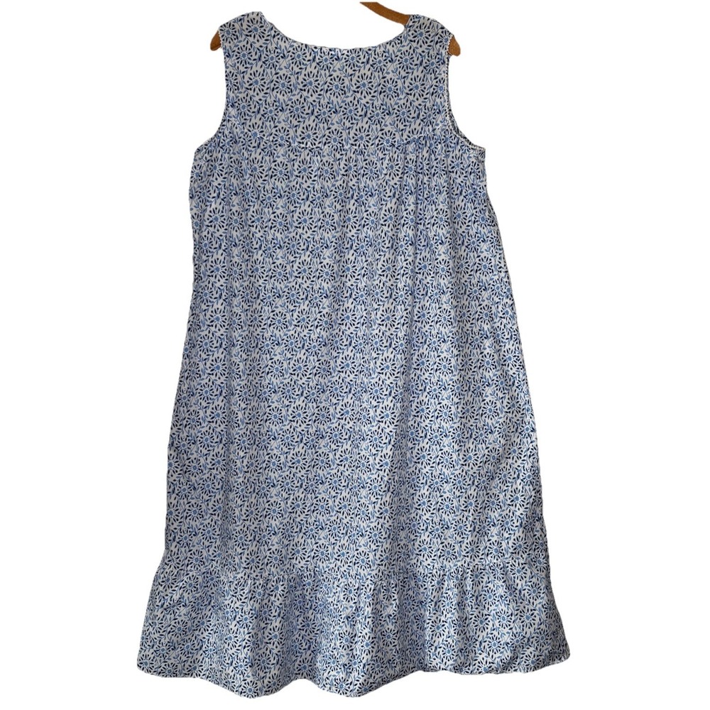 Vintage National Nightgown House Dress 1X Blue White Lace Bodice Ruffle Hem S/L - Picture 2 of 12